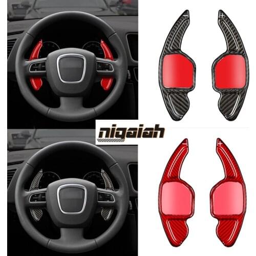 Real Glossy Black Carbon Fiber Steering Wheel Trims For AUDI BPF A4L A5 S5 A6 S6 A8 S8 Q5 2009+ Direct Shift Paddle Extension