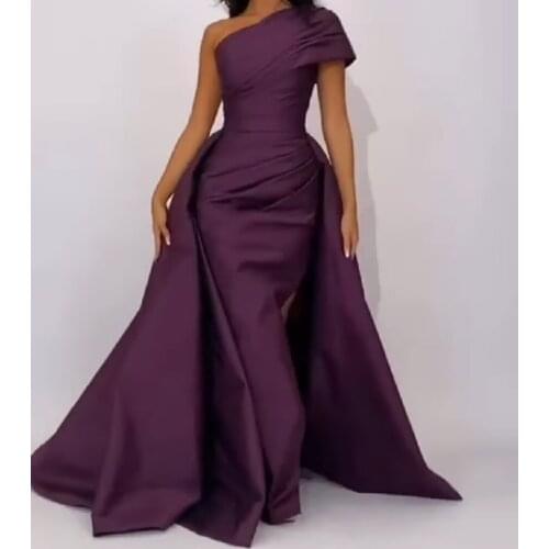 Vintag Mermaid Long Satin Grape One Shoulder Evening Dresses Floor Length Zipper Back Purple Formal Party Dress for Women