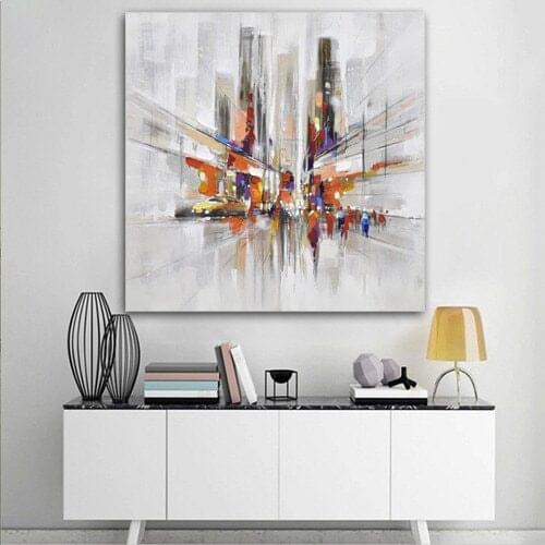 Hand painted Oil Painting On Canvas 3 dimensional city Oil Painting Abstract Modern Canvas Wall Art Living Room Decor Picture