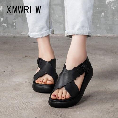 XMWRLW Womens Sandals 2020 Summer Gladiator Sandals Women Genuine Leather Shoes Woman Summer High Heels Sandal ladies Shoes