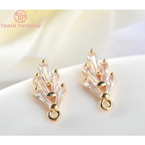 4PCS 14.5*7.5MM 24k Gold Color Brass Zircon Tree Leaf Leaves Stud Earrings High Quality Jewelry Findings Accessories