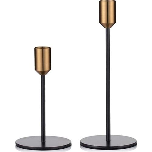 Candlestick Holders Taper Candle Holders, 2 Pcs Candle Stick Holders Set, Gold & Black Brass Candlestick Holders Set