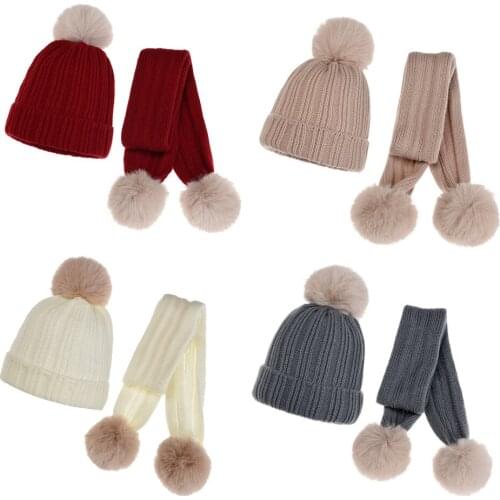 Knitted Baby Winter Hat Scarf Fur Pom Pom Kids Hats Caps for Girls Boys Baby Beanie Infant Bonnet Toddler Christmas Gift 0-2Y