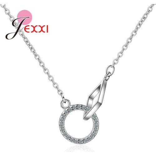 Women Fashion 925 Sterling Silver Necklace Chains Cubic Zirconia Geometric Pendant Necklaces Korean Style Jewelry Collar Gift