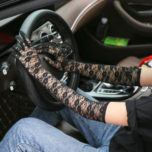 1Pair Women Lace Breathable Gloves Sunscreen Glove For Driving Sexy Floral Print Elbow Length Gloves Girls Mittens Touch Glove