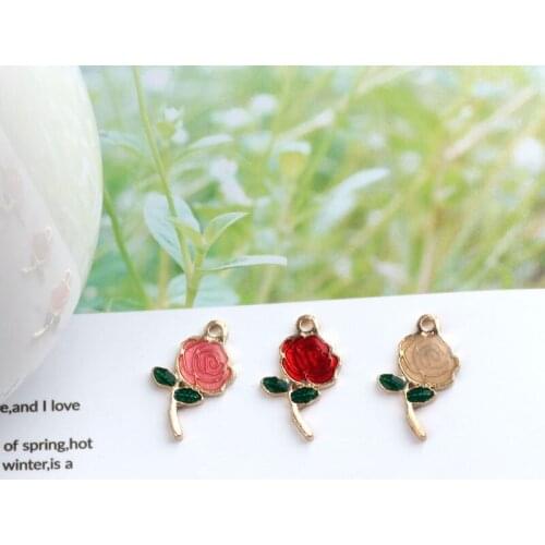 10pcs/lot color alloy Green leaves Rose flowers shape alloy floating locket charms earring diy jewelry pendants accessory