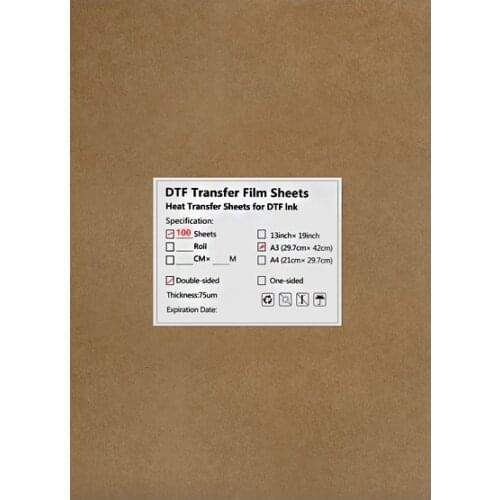 100 Piece A4 PET DTF Transfer Film For Shirt Printing 100% Double Side