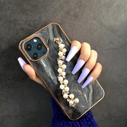 11 Case Luxury Marble Gold Plated Pearl Jewelery Bracelet Holder Cases for iPhone 12 Pro Max 11 7 8 Plus XS XR X SE Cover TPU