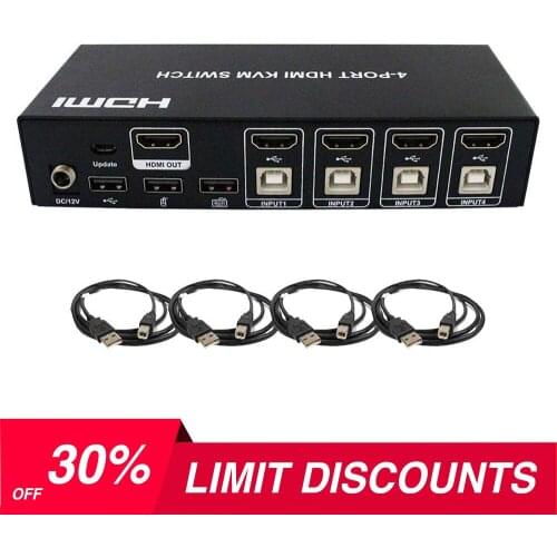 4-PORT HDMI+USB KVM Switch, Using only 1 set of Keyboard, mouse and monitor to Control 4 PC/DVR/NVR/PS3/PS4 Players