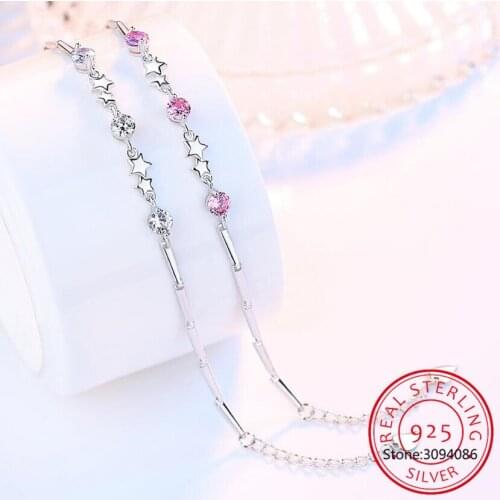 925 sterling silver new Jewelry Bracelet High Quality Retro Simple Colored Pentagram Star Cubic Zirconia Length 17.5CM + 4CM