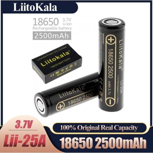 LiitoKala Lii-25A 18650 2500mAh battery Rechargeable battery INR18650 2500mah 20A discharge Li-ion Battery 15A cell battery