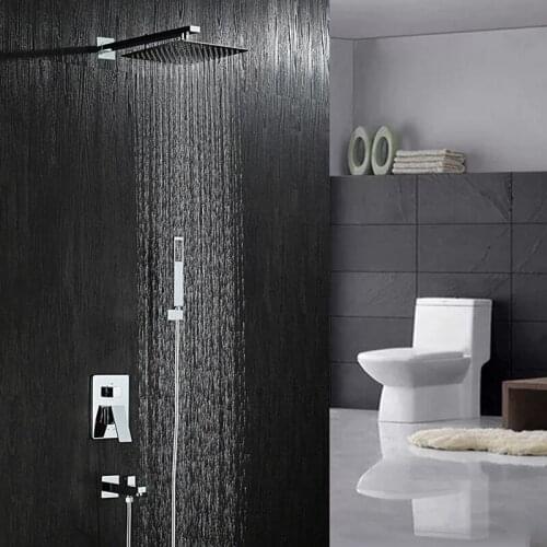 Beiluode Square Chrome Bathroom Shower Faucet Set Rainfall Concealed Shower System Bathtub Faucet Tap Mixer Hidden Shower LA1009