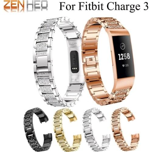 Crystal Rhinestone Watch Band Luxury Stainless Steel Bracelet Strap Watch Bands For Fitbit Charge 3 Strap Replacement Band Wrist