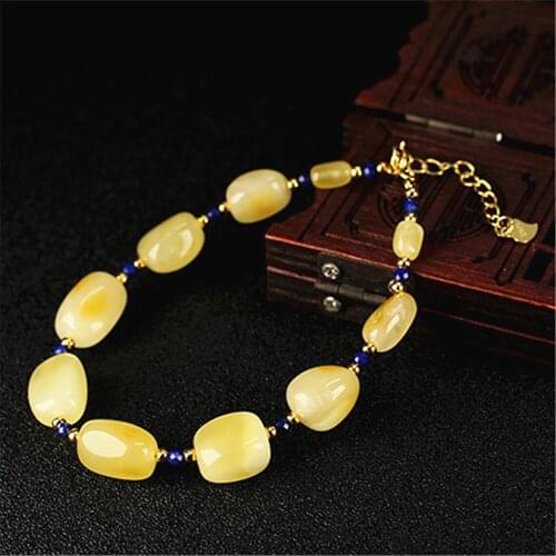 High Grade Yellow Amber Natural Shape Beads Bracelets Charms For Women Men 925 Silver Accessories Lucky Yoga Bangle Jewelry