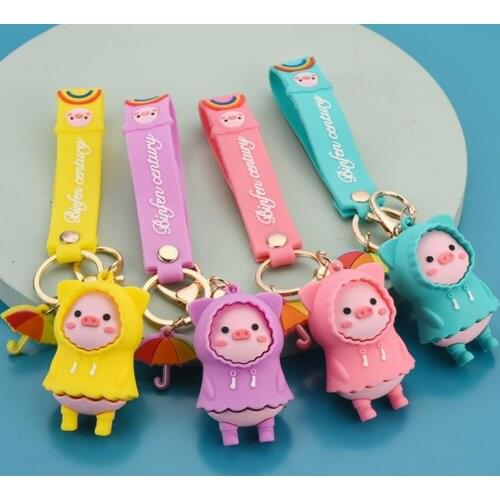 Key Chain Cartoon Raincoat Pig Shape Bag Pendant Light Weight Key Chain Lanyard Gift for Handbags