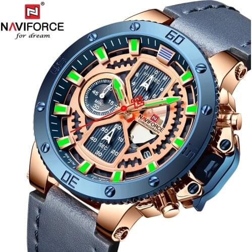 NAVIFORCE New Men Watches Top Brand Luxury Military Quartz Watch Men Chronograph Leather Waterproof Clock Male relogio masculino