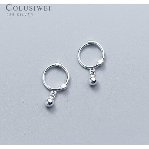 Coluswei Trendy Hoop Round Shape Earrings for Women Light Beads Simple Earrings 925 Sterling Silver Fashion Jewelry