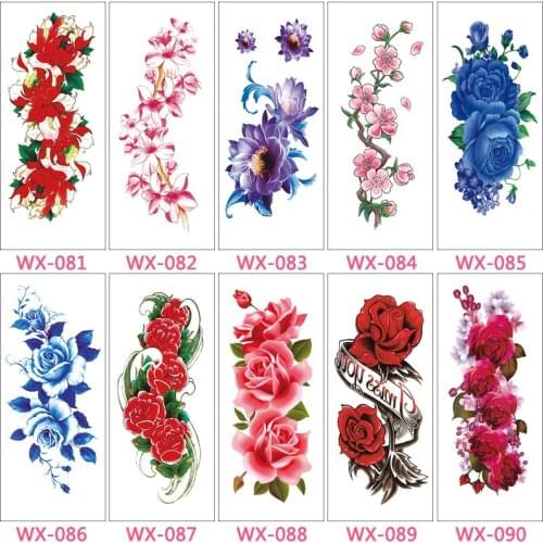 Factory Varity Flowers Body Tattoo 19x9CM Waterproof Temporary Tattoo Sexy Rose Flower Disposable Sticker Tatuajes 500pcs