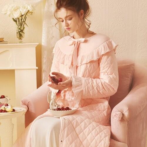 Robe Cotton Flannel Winter Dressing Gown Elegant Princess Women Robe Sleepwear Warm cosy