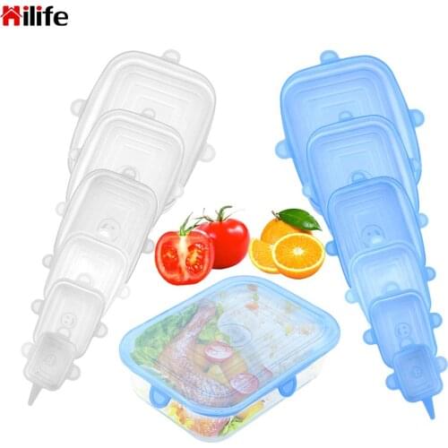 HILIFE 6 Pcs Silicone Stretch Lids Silicone Food Seal Wrap Reusable Keeping Food Fresh Cover Bowl Pot Lid