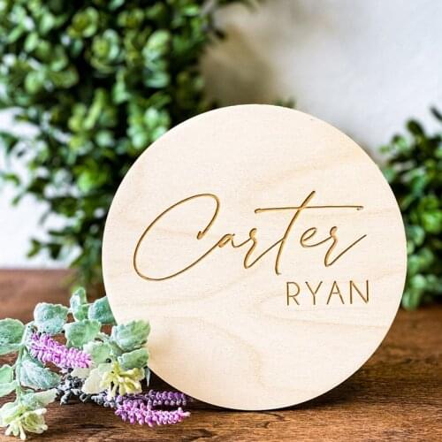 Round laser Baby Name Sign, custom engraved wood Hospital Welcome tag, Birth Announcement Plaque, Newborn Photo Prop,Name Reveal