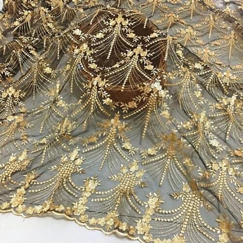 Gold blak mesh flower lace embroidery lace fabric Wedding Dress Tulle Skirt Material fabrics for patchwork