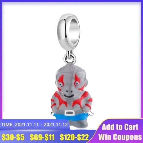 Guardians of The Galaxy Animation Series 925 Sterling Silver Charms Pendant Drax The Destroyer Enamel Beads for Bracelet Making