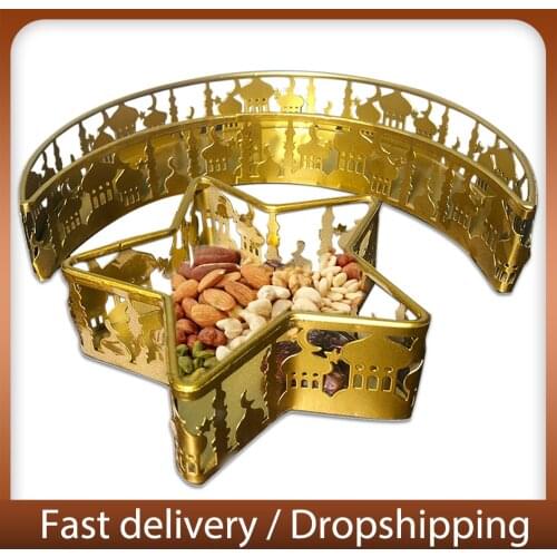 Muslim Eid Food Tray metal Moon Star Serve Plate Party Food Serving Tableware Dessert Pastry Tray Display Holder Home Decor