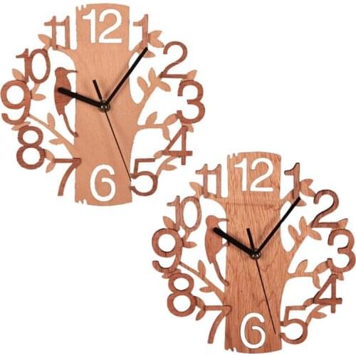 Nordic Wooden Wall Clock Creative Modern Tree 3D Hanging Watch Home Decoration