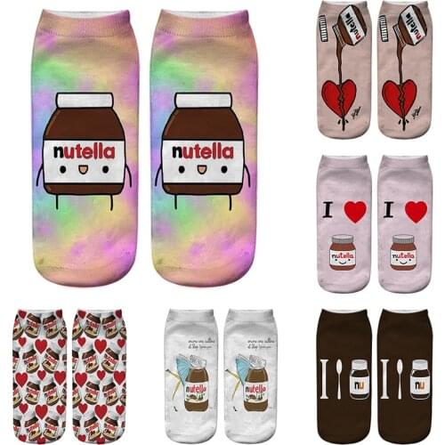 22 Styles Women Nutella 3D Printed Socks Cotton Candy Colors Delicious Food Chocolate Kawaii Harajuku Printing Crew Socks Men