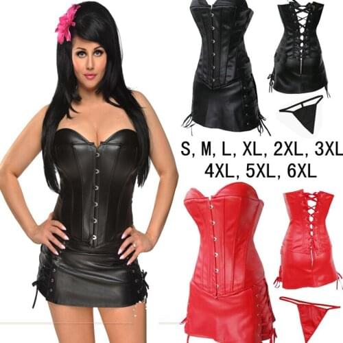 Plus S-6XL Top Quality Women New Shapers Black Red Wetlook Leather Bondage Catsuit Corset Lace Up Bustier Body Control Unitard