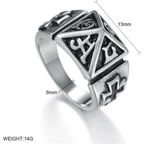 Punk Men Cross Triangle Eye of Providence Illuminati Pyramid All Seeing Eye Stainless Steel Male Punk Ring Jewelry