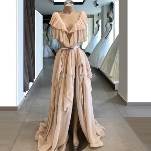 Elegant Tiered V NecK Evening Dresses New Dubai Design Long Prom Dress With Belt For Saudi Arabic Robe De Soiree 2019 Kaftans