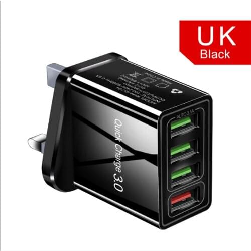 UK US EU 4 USB Charger Quick Charge 3.0 For Phone Adapter for iPhone XR Huawei Tablet Portable Mobile Charger Fast Charging