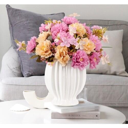 Modern Ceramic Vase Artificial Flowers Ornaments Home Livingroom Desktop Furnishing Crafts Dining Table Figurines Decoration