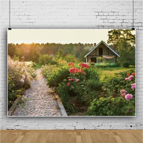 Country House Cobblestone Flower Path Portrait Photography Backdrop Decor For Photo Background Studio Photocall Props