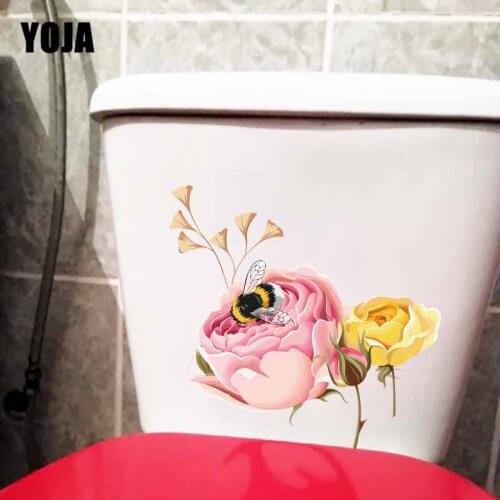 YOJA 22.3X22.6CM Noble And Beautiful Flowers And Bees Funny Home Decor Wall Sticker Toilet Decal T5-0942