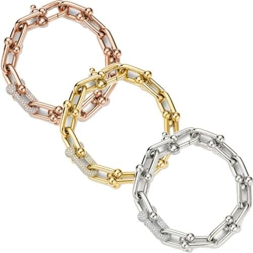 925 Sterling Silver Bracelet Womens High-End Jewelry U Chain Luxury Brand Friends Birthday Gift 3 Colors