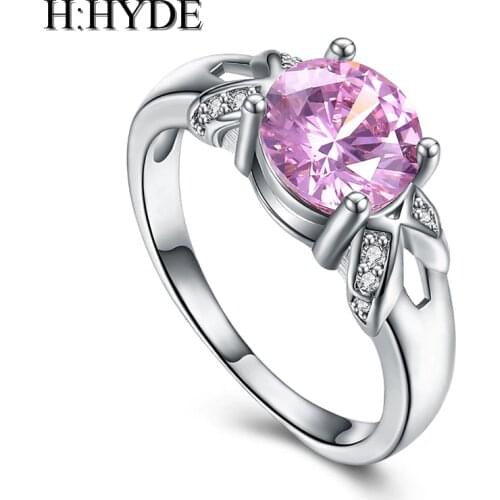 H:HYDE Sweet Pink Cubic Zirconia jewelry wholesale Wedding Engagemenr silver Color ring for women anillos bague size 6 7 8 9 10
