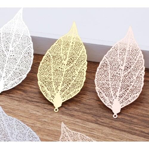 10PCS 78*38mm Copper Sheet Filigree Leaf Pendant 7 Colors Plated Metal Brass Leaves Connectors Accessories For Jewelry Making