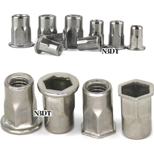 100Pcs 304 stainless Steel Countersunk Flat Head Rivet Nut Insert Nut Nutserts Hex