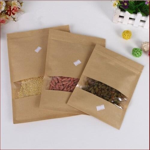 18*30 20pcs brown self zip lock kraft paper bags with window for gifts sweets and candy food tea jewelry retail package paper