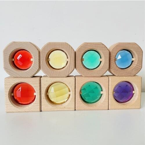 4pcs Wooden Gem Blocks Light Transmission Rainbow Stacking Toys Open-end Play Transparent Blocks Montessori Educational Toys