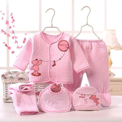5pcs Newborn Baby Unisex Clothing Soft Cotton Set Infant Long Sleeve Girls Shirt+pant Bibs Hat Suit Underwear Baby Shower Gifts