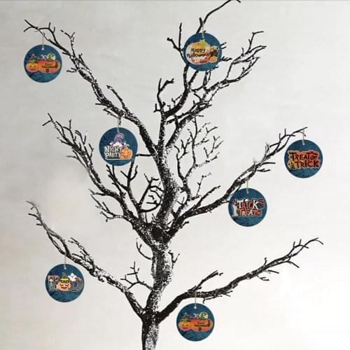 6Pcs Halloween Round Wooden Pendant Wooden Ornaments For Home Furnishing Pumpkin Atmosphere Wooden Decoration Holiday