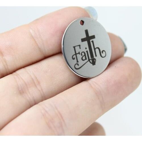 8Pcs/Lot--Faith Charm Stainless Steel Laser Engraved 22mm Cross Disc Message Pendant For Diy Jewelry Making
