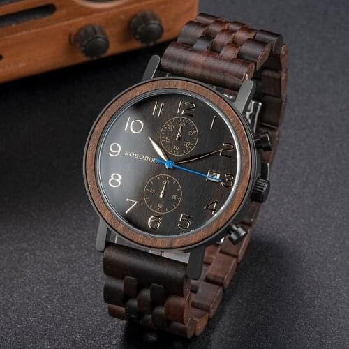 BOBO BIRD Relogio Masculino Business Wood Metal Watch Chronograph Quality Movement Wristwatch Gift Date Calendar Timepieces S08