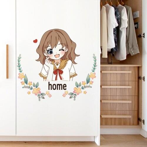 Cartoon Girl Wall Stickers for Kids Room Decor Teen Aesthetic Posters Kawaii Anime Cute Decals Door Stickers