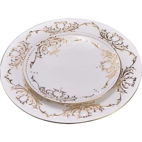 Placa redonda europeia placa plana placa simples osso china placa de lanche criativo