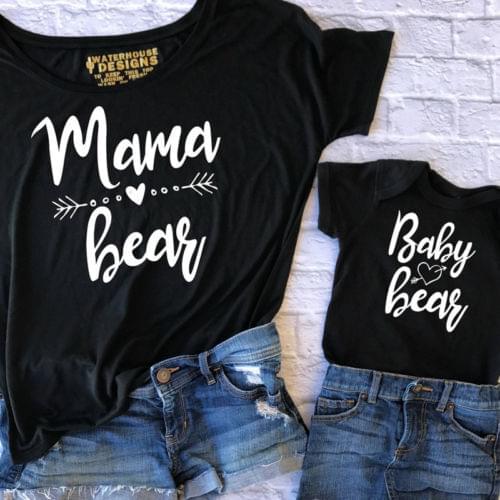 Couple T-Shirt Women Mama Baby Kids Bear Matching Shirts Family Clothes Tee Tops Short Sleeve O neck Letter Printed Hot